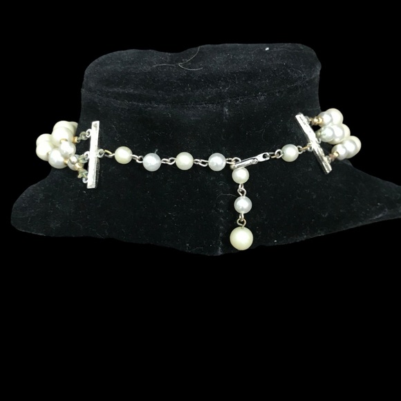 Vintage 50s 60s White Yellow 3-Strand Beaded Necklace Beads Japan crackle Ice - Picture 4 of 12